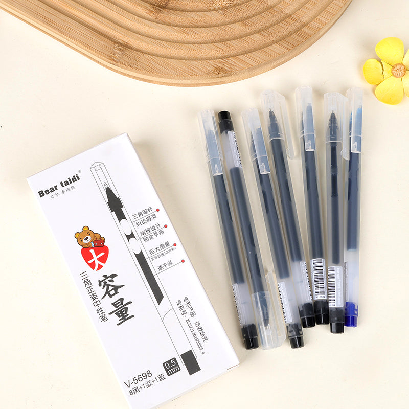 Teddy Bear V5698 Set of Ten Gel Pens (8 Black, 1 Red, 1 Blue) M.82