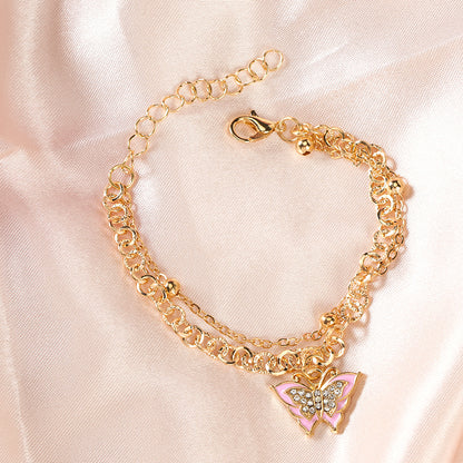 Double-Layer Enamel Diamond-Accented Butterfly Bracelet  M.43