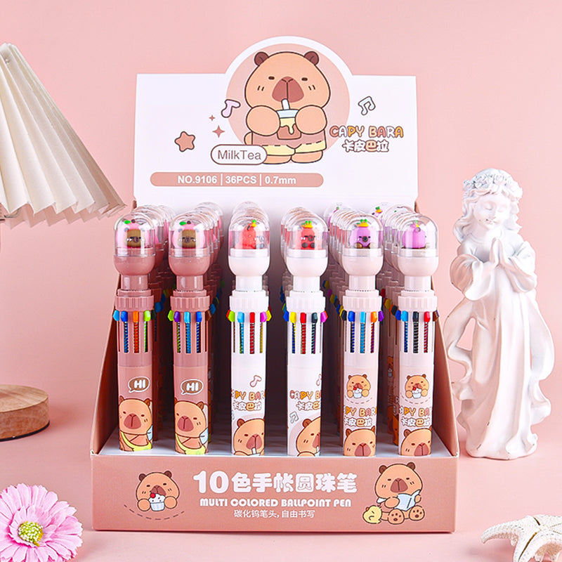 Bolígrafo Capybara 9106 de 10 colores, punta fina de 0,4 mm, colores macarrón para diario, M.82