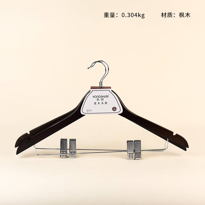 Model 211 Maple Wood Clothes Hanger with Clips (2 Pieces/Pack) M.15 JPDB