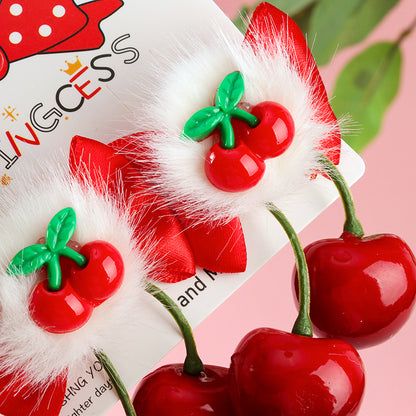 M42 Boxed Red Bowknot & Cherry Pair Hair Clips for Kids