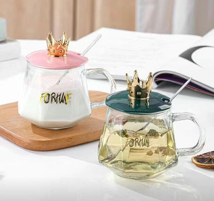 Crown Glass Handle Cup with Lid (Including Small Spoon) M.17