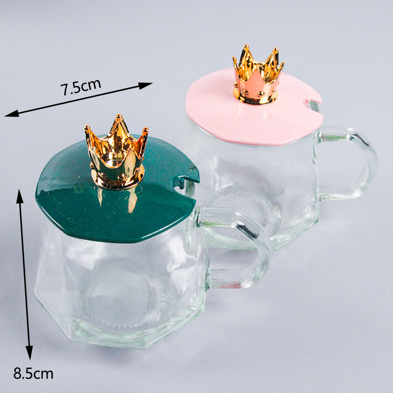 Crown Glass Handle Cup with Lid (Including Small Spoon) M.17