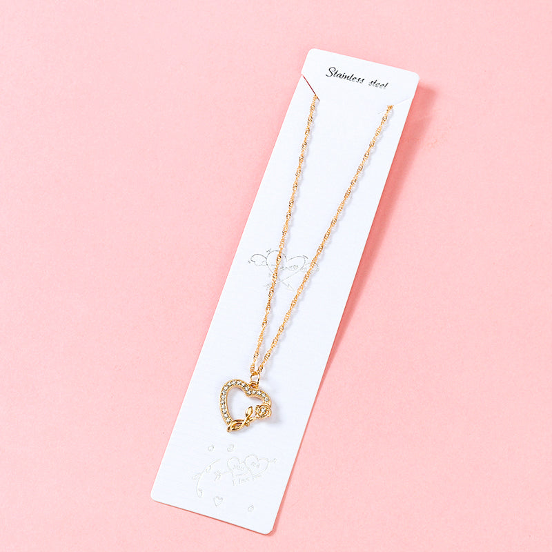 Micro-paved Gold Heart Rose Necklace M.43