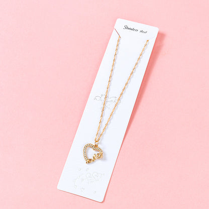 Micro-paved Gold Heart Rose Necklace M.43
