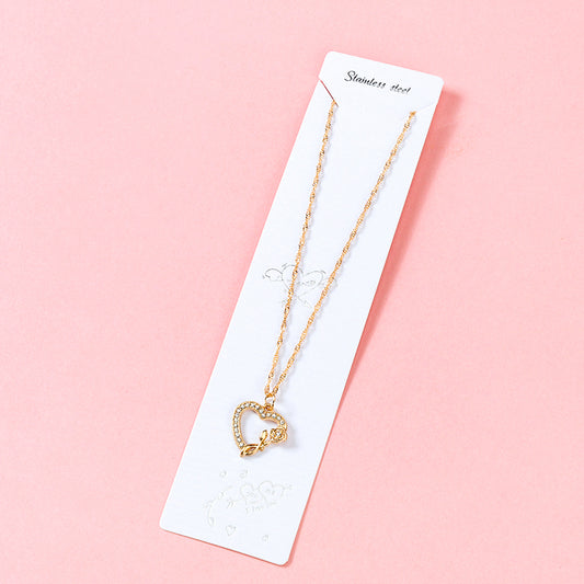 Micro-paved Gold Heart Rose Necklace M.43
