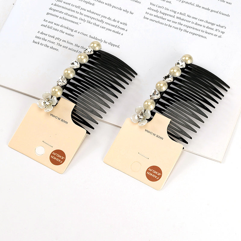 Peineta negra M42 adornada con perlas y cristales, en caja 