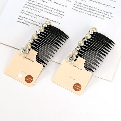 Peineta negra M42 adornada con perlas y cristales, en caja 