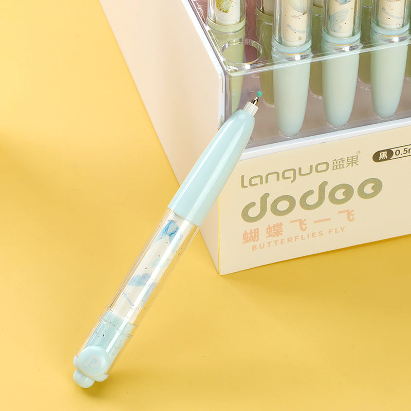 Preciosos bolígrafos de gel giratorios Languo D5004 - JZ Butterfly con mecanismo de clic, ¡en expositor! Su diseño giratorio con motivos de mariposa los hace llamativos y perfectos para exhibir. M.82