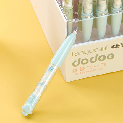 Preciosos bolígrafos de gel giratorios Languo D5004 - JZ Butterfly con mecanismo de clic, ¡en expositor! Su diseño giratorio con motivos de mariposa los hace llamativos y perfectos para exhibir. M.82