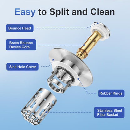 Tapón de drenaje para lavabo de baño, tapón de fregadero universal 2 en 1, emergente con filtro de acero inoxidable extraíble antiobstrucciones, tapón de drenaje para el cabello, tapón antiolor 