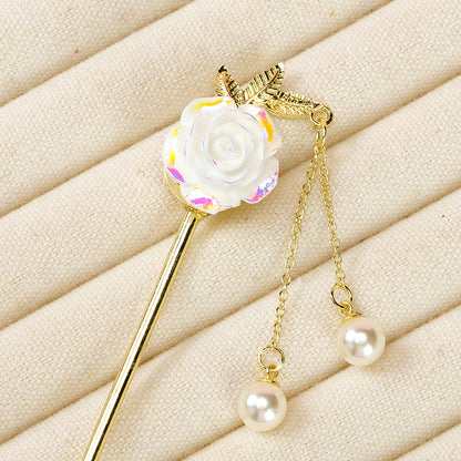 M42 Hair Pin with Camellia, Pearl & Tassel Detail