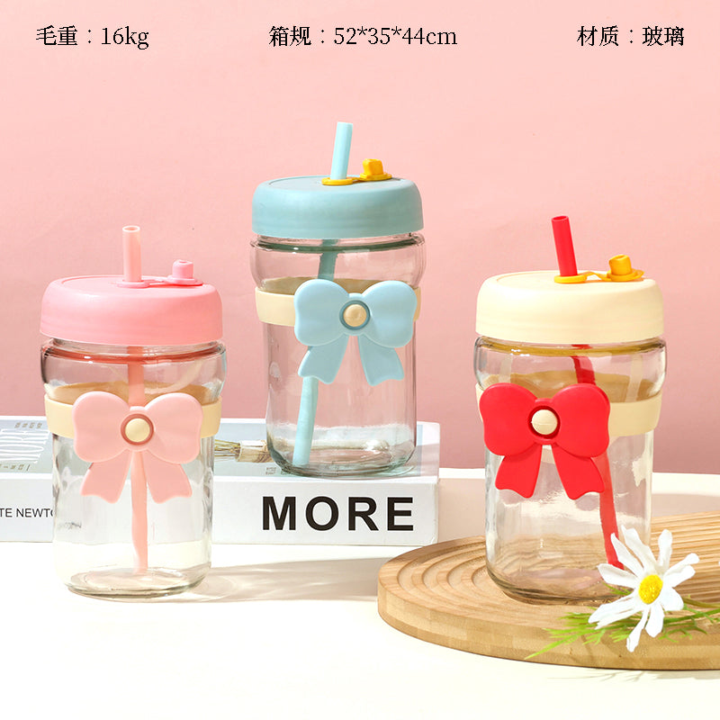 Feifan Butterfly-themed Glass Cup with Straw (500ml) M.17