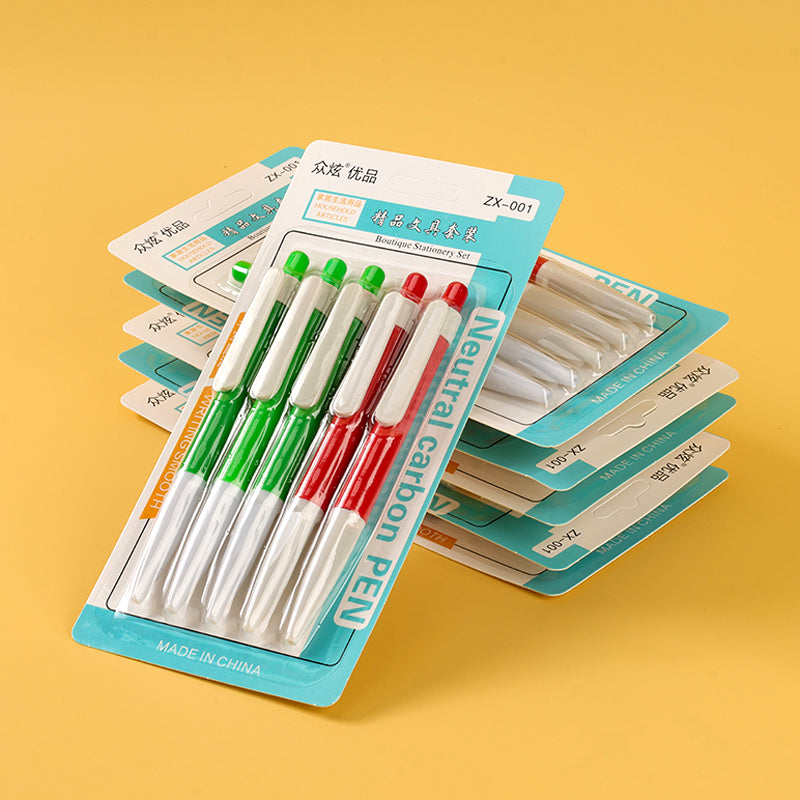 Bolígrafo Zhongxuan ZX001 (5 unidades), tinta de secado rápido de 0,5 mm, multicolor/monocromo, para oficina y escuela, M.82