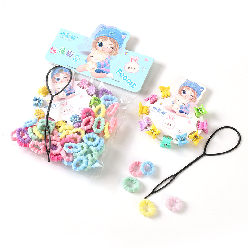 M42 MXM-125 Colorful Terry Cloth Loops + Small Claws + Hair Bun Makers (50 Pieces)