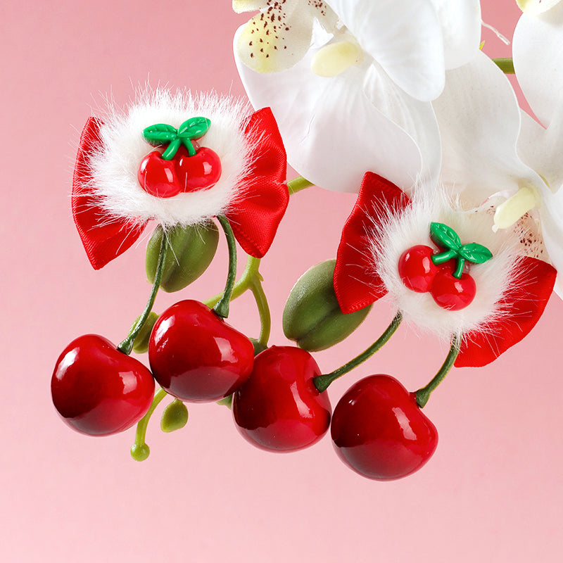 M42 Boxed Red Bowknot & Cherry Pair Hair Clips for Kids