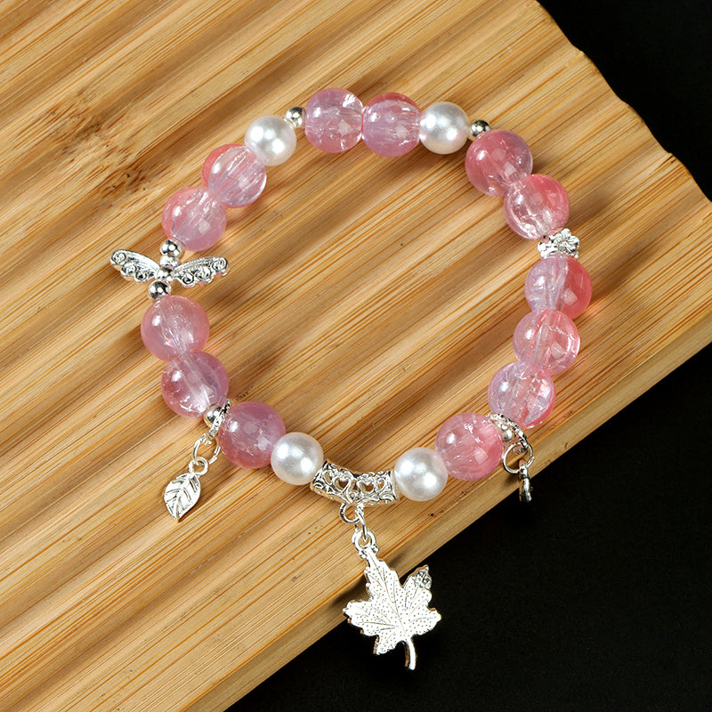 Delicate Shattered Pearl Butterfly Maple Leaf Bracelet  M.43