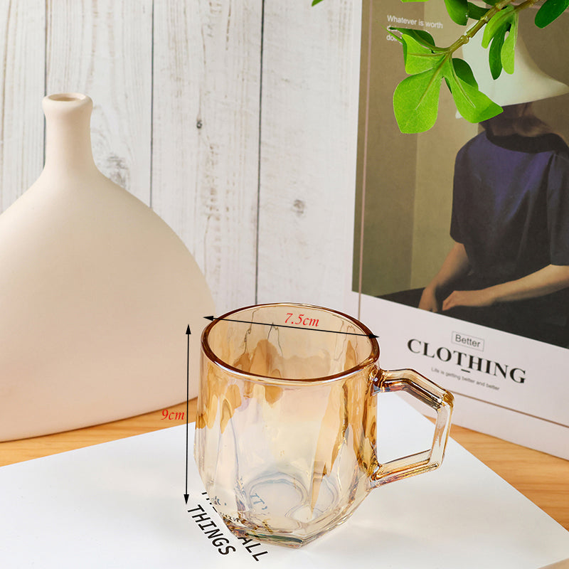 Huajingya Hexagonal Glass Handle Cup (Amber Smoke Gray) M.17