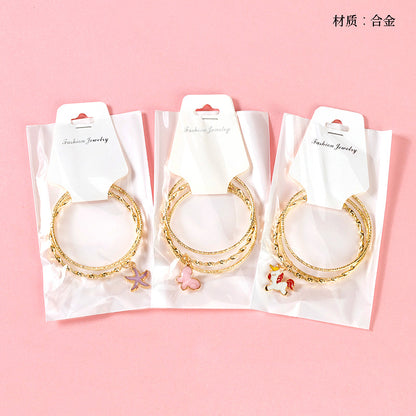 Gold Enamel-Dripping Pendant Twisted Bangle (Three-Ring)  M.43