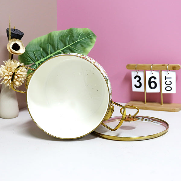 Enamel Pot Model 2202 (22cm) - Gold Rimmed "Orioles Singing & Swallows Dancing" Design M.65 JPDB