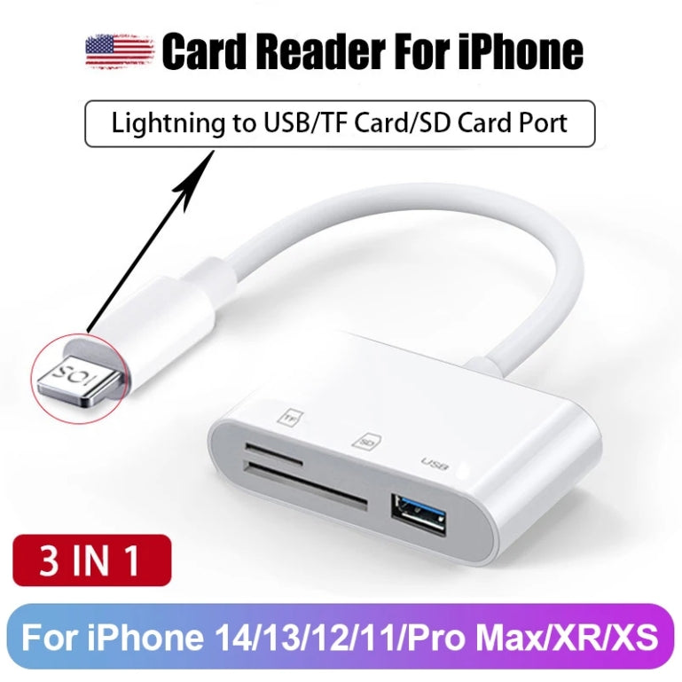 SD Card Reader for iPhone, Memory Card Reader with USB Camera Adapter, Supports SD & TF Card Micro SD Card Adapter for iPad, No App Required