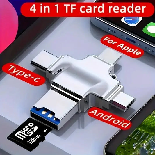 Lector de tarjetas de memoria Micro SD 4 en 1 para iPhone, iPad, Android, Mac, PC, cámara, tipo C, iluminación, USB C, lector de Android, lector portátil 