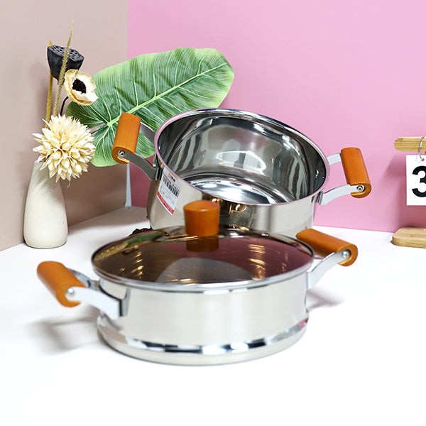 22cm 304 Stainless Steel Aishang Soup & Steamer Pot with Beech Handle and Double Bottom M.61 JPDB
