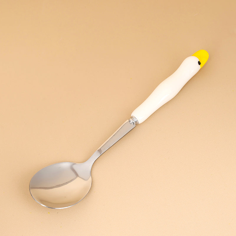 HSA-2 Little White Duck Pattern Ceramic Handle No.2 Round Spoon M.66