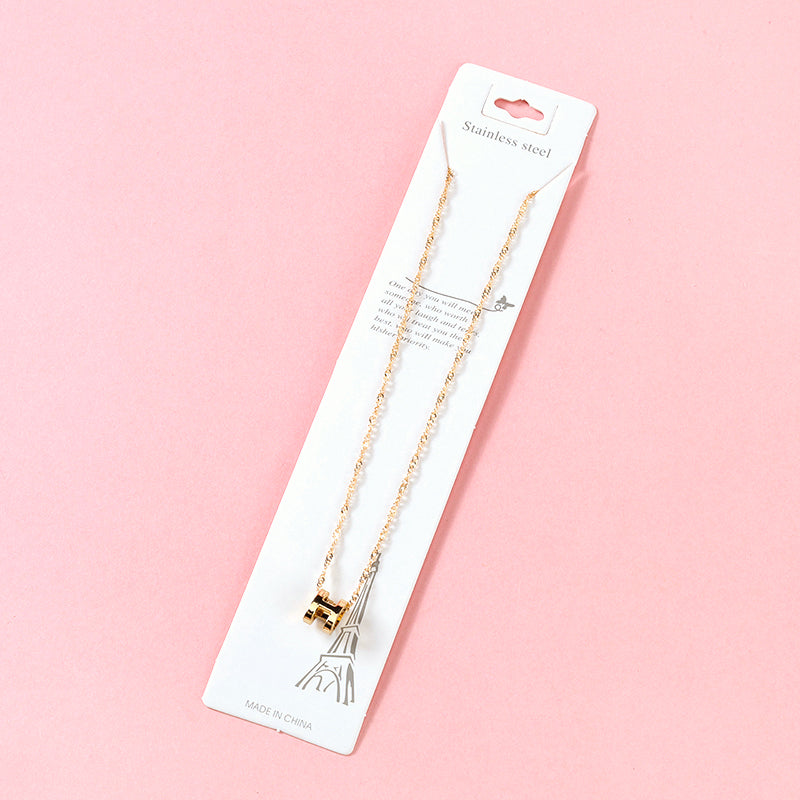 Pave - set Diamond H - letter Water - wave Necklace M.43