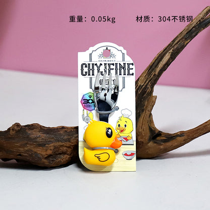 TF - 2122 304 Stainless Steel Kids' Little Yellow Duck Fork & Spoon Set M.66 JPDB