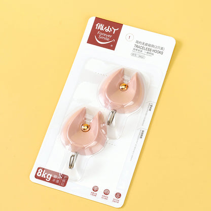 Qiaoxiaoya Model 9414 Adhesive Hooks - 2 Pcs, Golden Round Bead Design M.16
