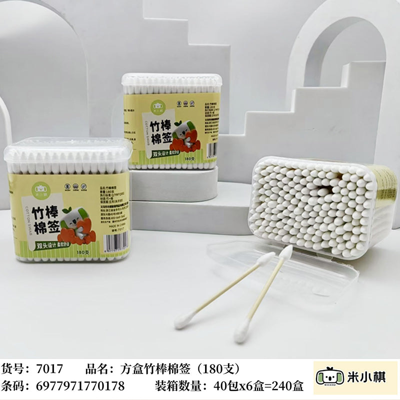 M.27-Mixiaoqi-7017 Square Box Bamboo Stick Cotton Swabs (180 pieces)