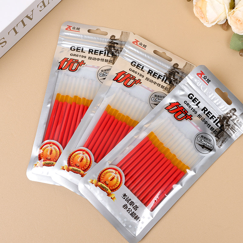 12pcs Zhongxuan 366 Red Retractable Refills 0.5mm Smooth Writing Office & School Supplies M.82