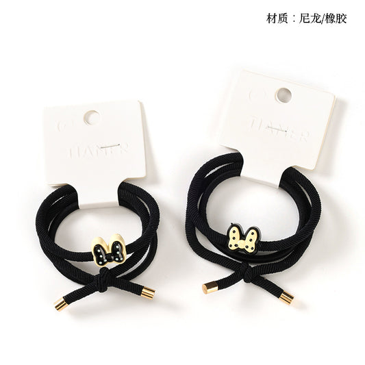 Black Bow Accessory Set with Hair Ties - Elastic Fabric for Daily Hairstyling