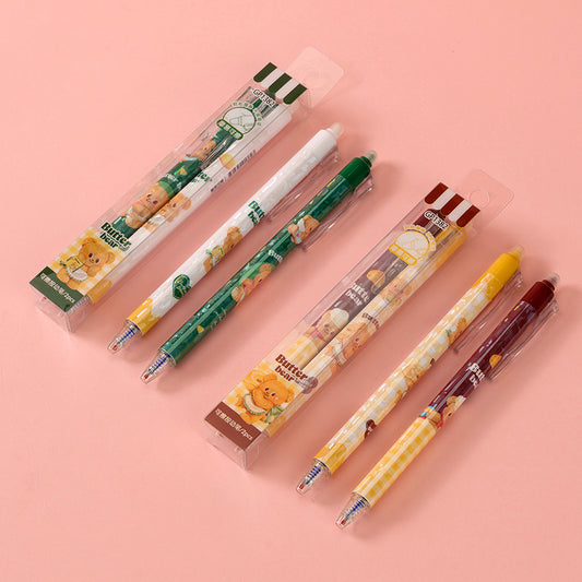 GWGP1382 Butter Bear Erasable Click - pen. This pen features an adorable butter bear design and has the convenient erasable function, making it a practical and cute writing tool. M.82