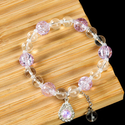 Crackle Bead Diamond-Accented Teardrop Pendant Bracelet  M.43