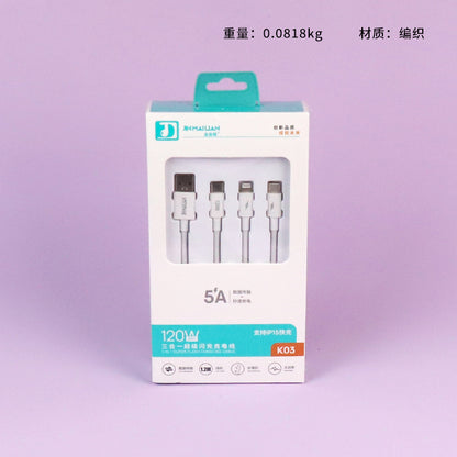 1.2m 3-in-1 Flash Charging Data Cable - Model K03 A12 JPDB
