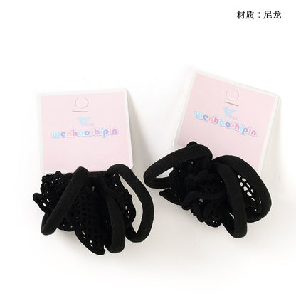 M42 3+3 Black Grid Cotton Hair Ties on Hang Card