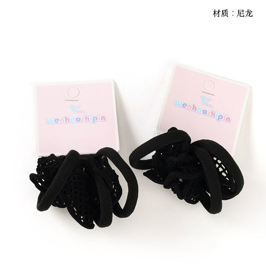 M42 3+3 Black Grid Cotton Hair Ties on Hang Card