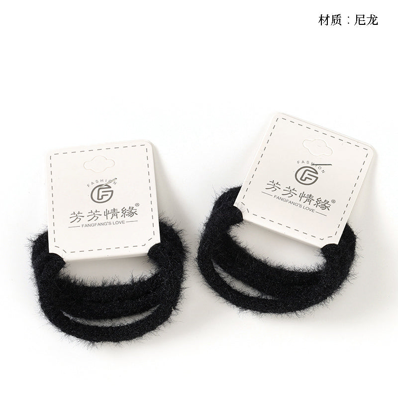 M42 3 Black Fuzzy Hair Ties - Soft Fluffy for Daily Ponytails & Buns