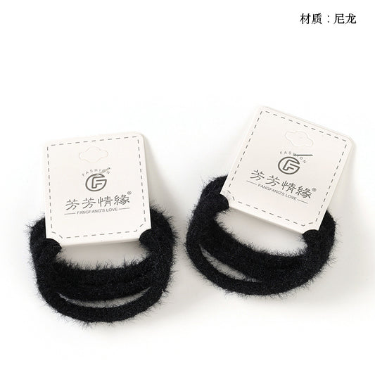M42 3 Black Fuzzy Hair Ties - Soft Fluffy for Daily Ponytails & Buns