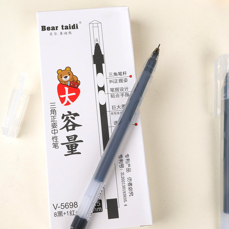 Teddy Bear V5698 Set of Ten Gel Pens (8 Black, 1 Red, 1 Blue) M.82