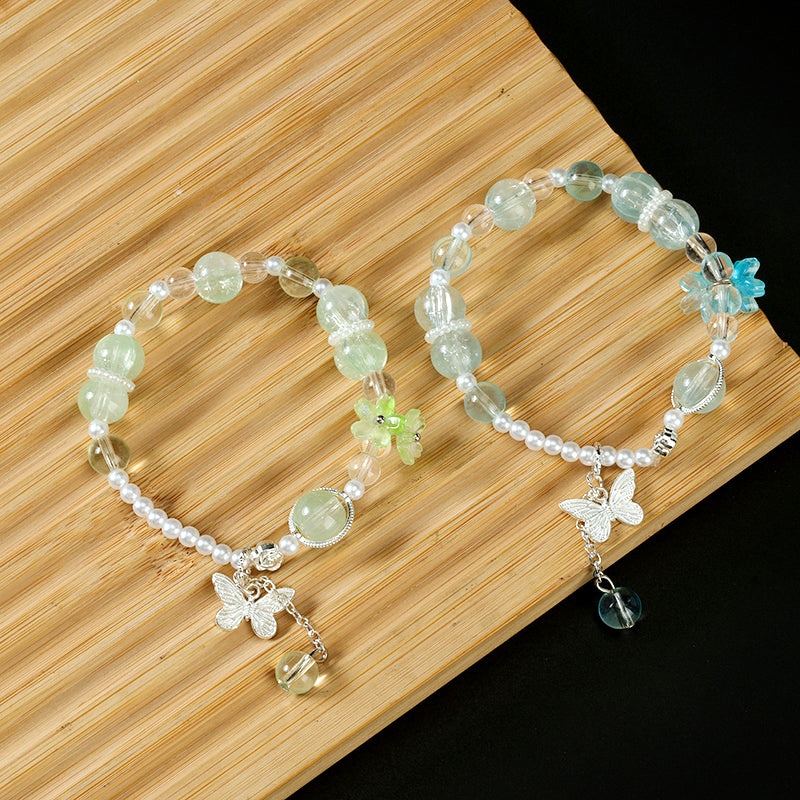 Pearl Peach Blossom Butterfly Bracelet  M.43