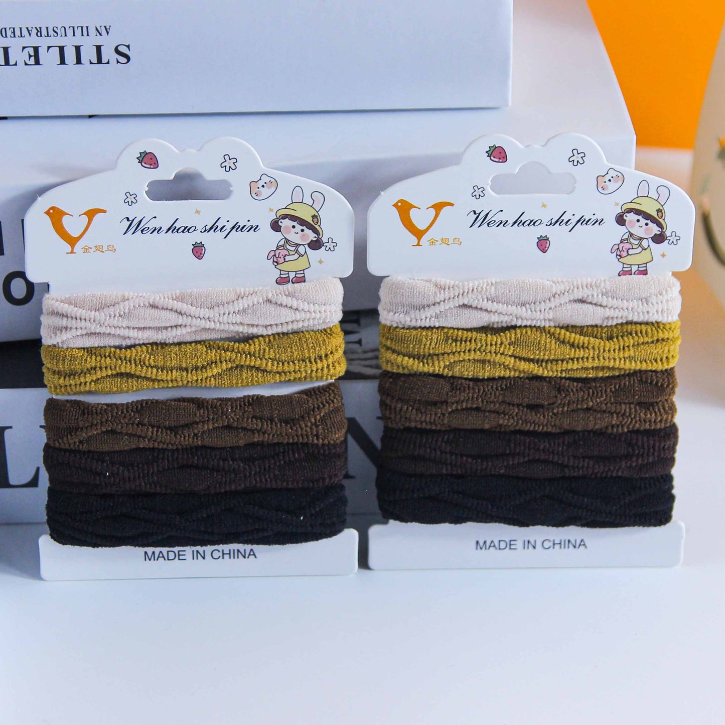 M42 5 jacquard cotton hair ties on a card