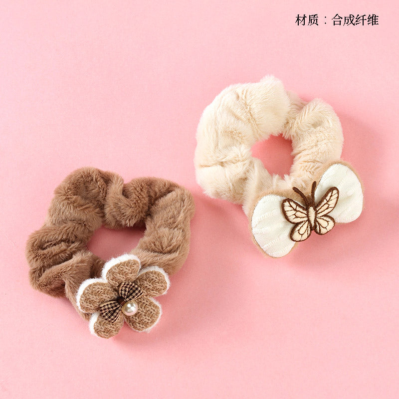 M42 milk tea-colored butterfly flower accessory large hair scrunchie