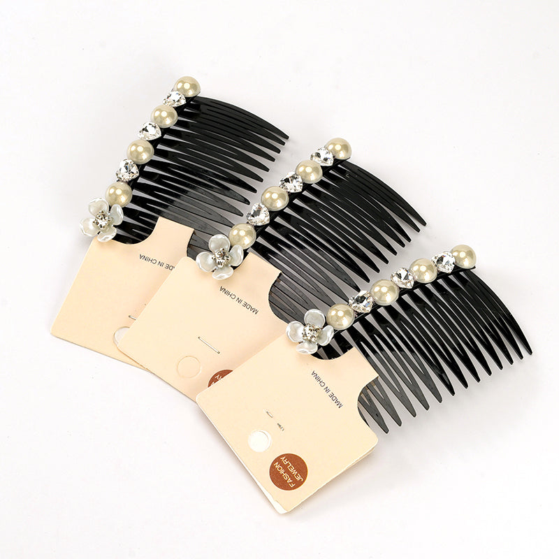 Peineta negra M42 adornada con perlas y cristales, en caja 