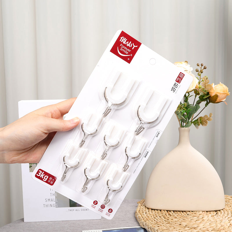 Qiaoxiaoya Model 9296 Adhesive Hooks - 8 Pcs White Hook Combination Set M.16
