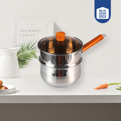18cm 304 Stainless Steel Aishang Steamer & Soup Pot with Beech Handle and Double Bottom M.61 JPDB