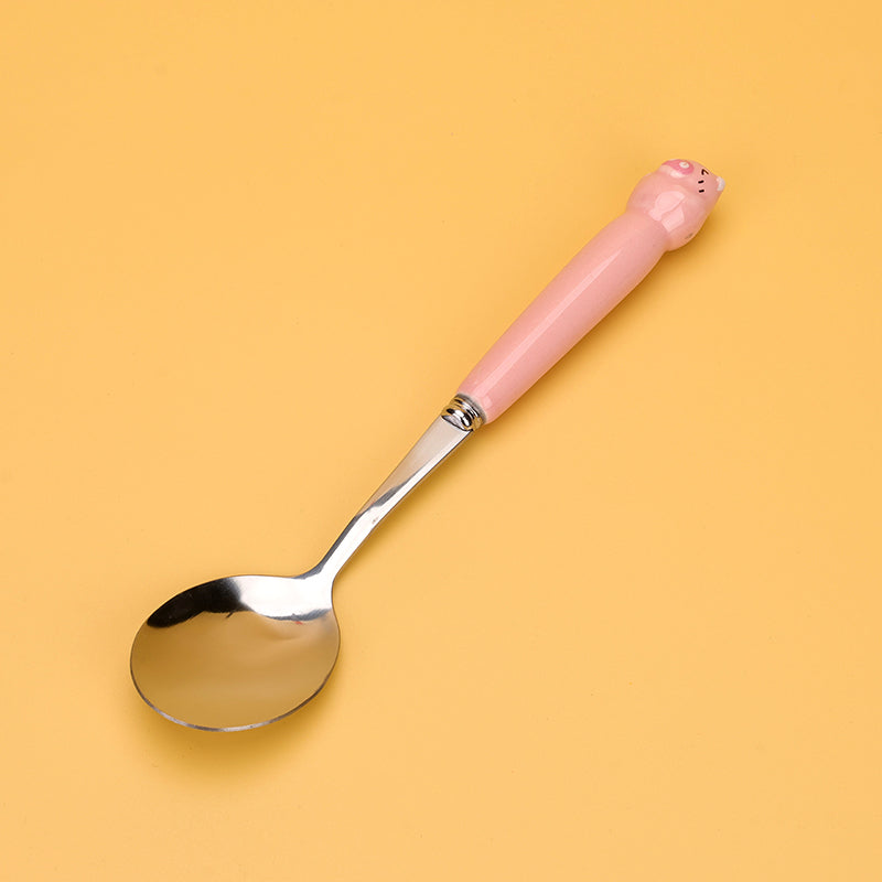 HSA-14 McDull Pig Ceramic Handle No.2 Round Spoon M.66