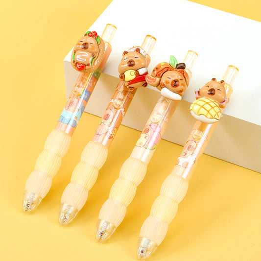 Shengdian 1518A Capybara Rotary Ballpoint Pen (Black) 0.5mm with Rotatable Charm for Stress Relief M.82